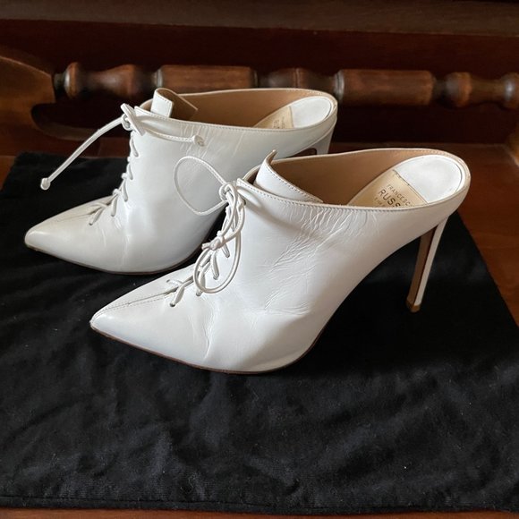 Francesco Russo Paris Lace-Up White Leather Mules Pumps 36.5/6.5 - Picture 6 of 13